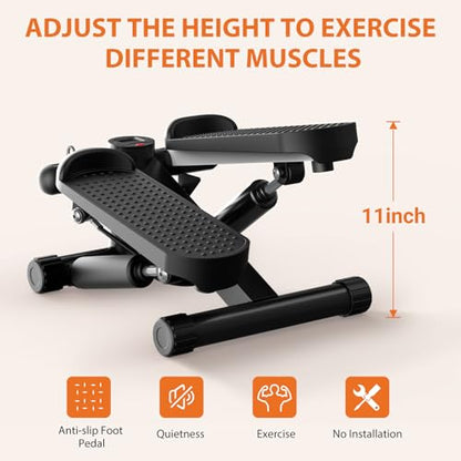 Sweetcrispy Mini Stair Steppers with Resistance Bands for Exercise at Home, Portable Exercise Twist Stepper Machine for Full Body Workout, 300LBS Capacity