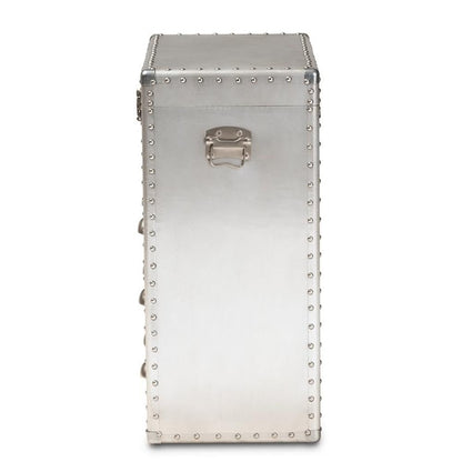 BOWERY HILL 3-Drawer Mid-Century Metal Accent Storage Chest, Silver Finish, Wood and Metal Construction, Vintage-Inspired Rivet Details, Lift-Top Compartment, Bedroom, Living Room, or Entryway Use
