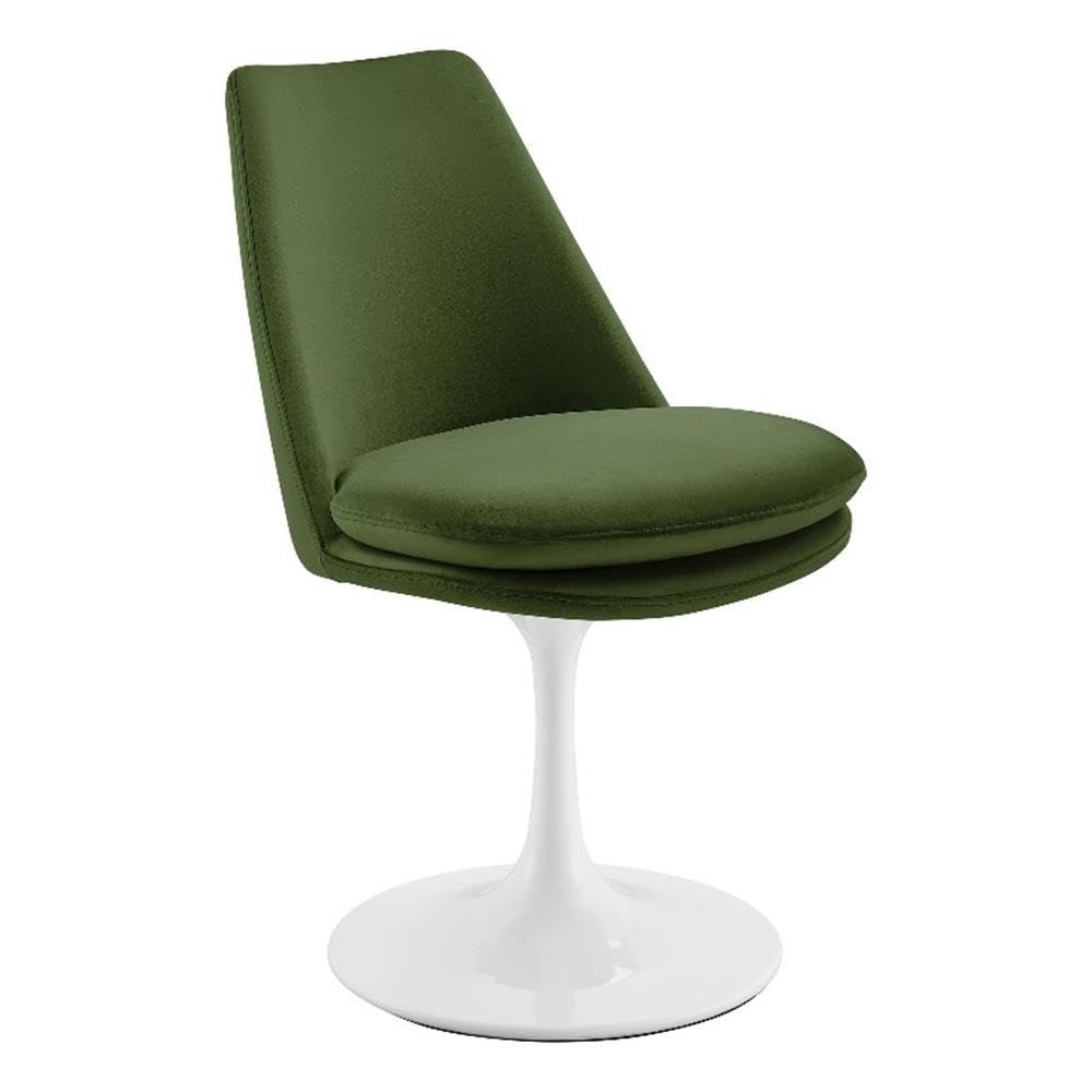 Modway Lippa Velvet Swivel Dining Side Chair in White Moss Green - Armless Accent Chair with Stain-Resistant Performance Velvet Upholstery - 360° Rotating Office Chair