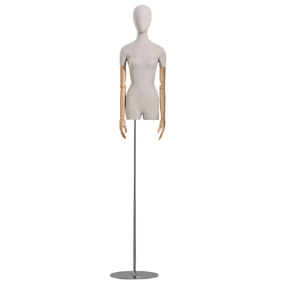 CZCZC Countertop Premium Mannequin with Metal Stand,Linen Female Mannequin,Adjustable Dress Mannequin,Flexible Form Mannequin Torso Wooden Arm Display