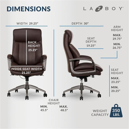 Pemberly Row Modern Faux Leather Executive Office Chair in Brown
