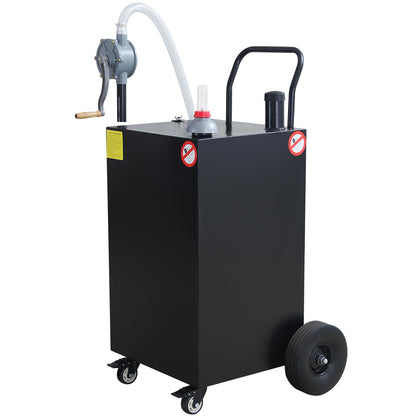 40 Gallon Portable Gas Caddy Fuel Storage Tank Large Gasoline Diesel Can Hand Siphon Pump with Rolling Flat-Free Solid Rubber Wheels for Boat, ATV, Car, Motorcycle (Black)