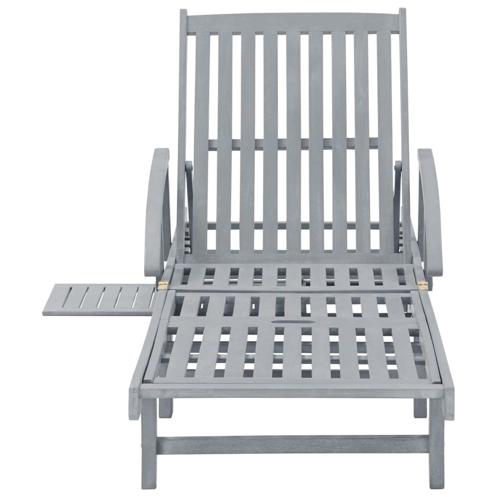 Molumvel Outdoor Sun Lounger, Extra Long Patio Chaise Lounge with Adjustable Backrest and Wheels, Solid Acacia Wood Recliner for Garden, Poolside, Deck, Gray