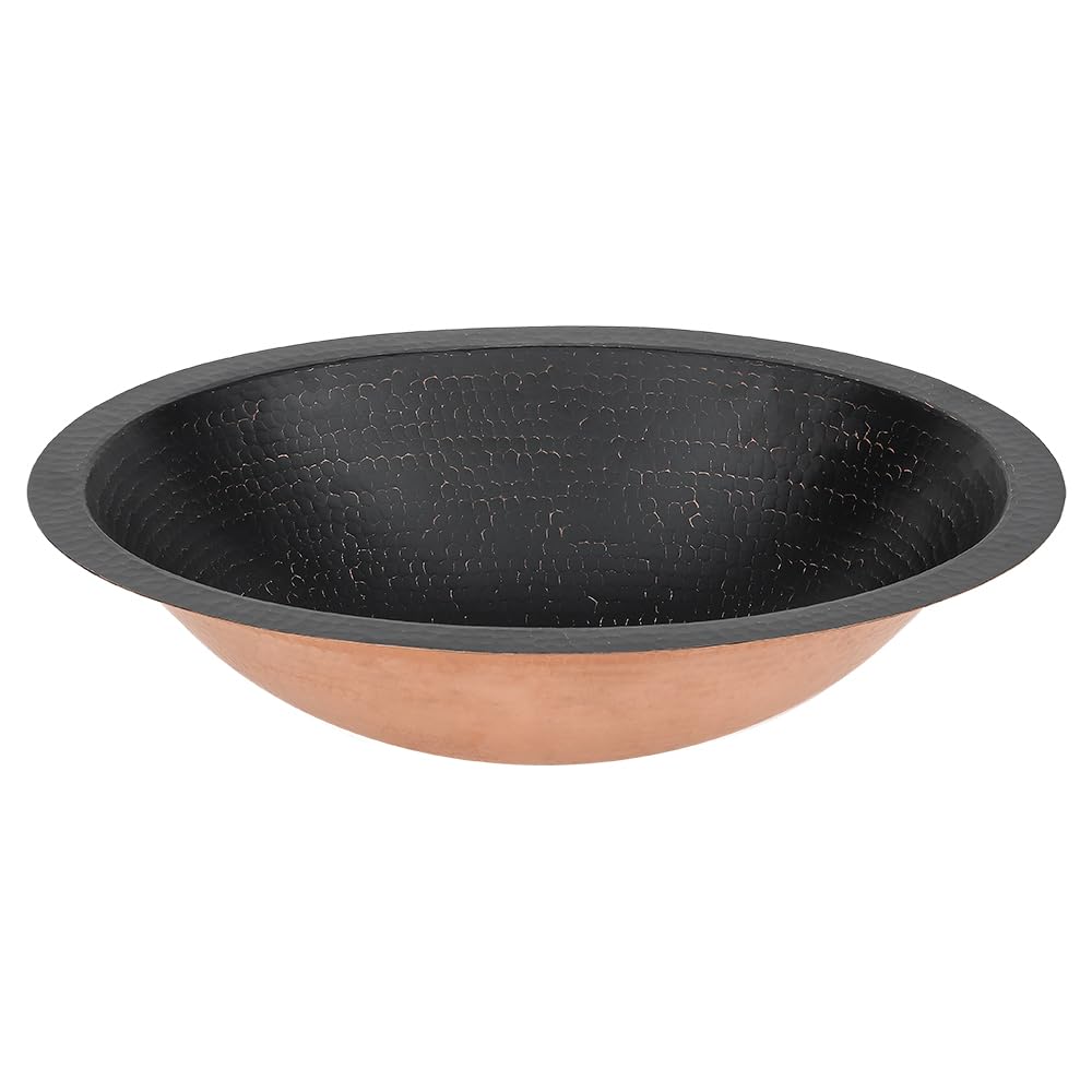 Premier Copper Products 19" Oval Under Counter Hammered Copper Bathroom Sink in Glazed Black LO19FBLK