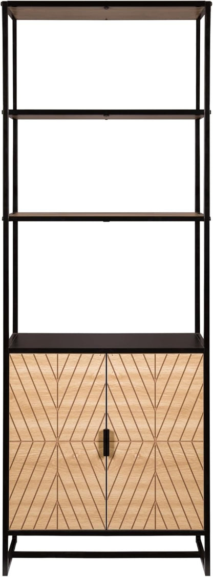 GOLGAILY 67" H x 24" W x 12" D 6-Tier Bookshelf with Storage, Black Natural Wood