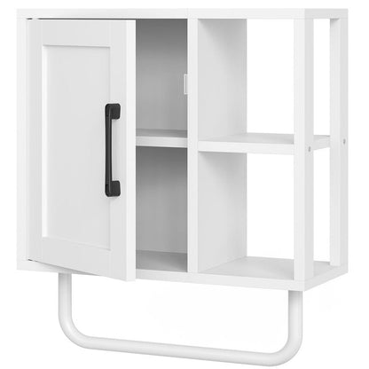 YATINEY Medicine Cabinet, Bathroom Wall Cabinet with Towel Bar, Over The Toilet Storage Cabinet with Adjustable Shelf and Open Partition, for Bathroom, Laundry Room, Living Room, Kitchen, White