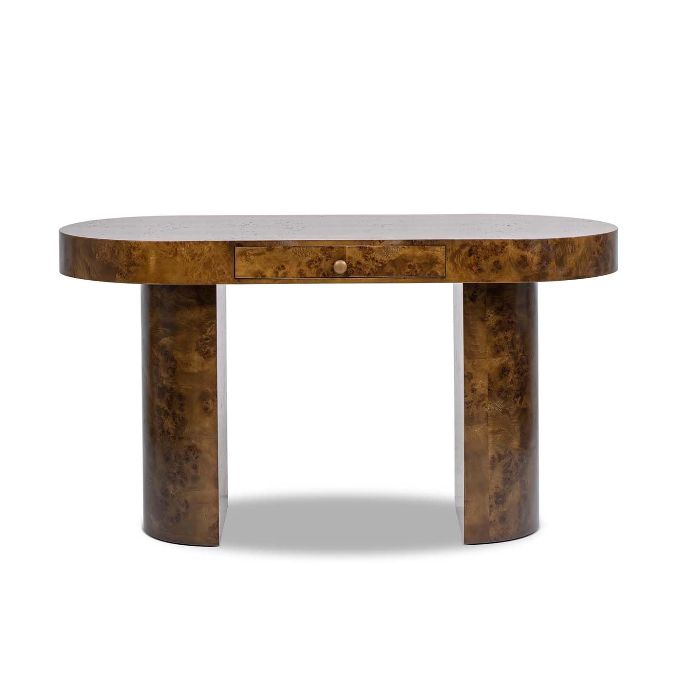 Jennifer Taylor Home Jesse 55.5" Single Drawer Oval Computer Desk, Dark Brown Burl Wood