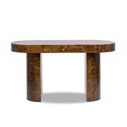 Jennifer Taylor Home Jesse 55.5" Single Drawer Oval Computer Desk, Dark Brown Burl Wood