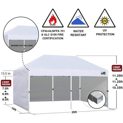 Eurmax USA 10x20 Pop Up Canopy Tent,Commercial Tent with Patented No-Tip Rolling Bag,4 Zippered Removable Walls,UV & Water Resistant Canopy Top,Heavy Duty Outdoor Gazebo,Instant Shelter(Blue)
