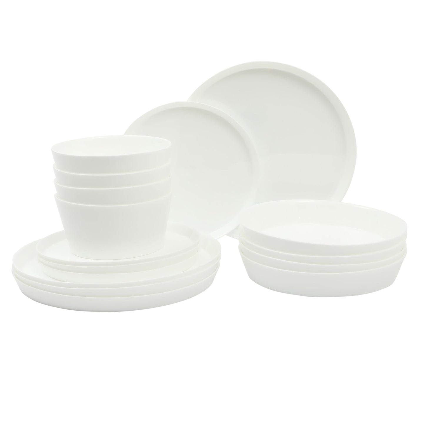 Gibson Home Summer Shades 16 Piece Plates and Bowls Dishes Service for 4 Porcelain Dinnerware Set - White