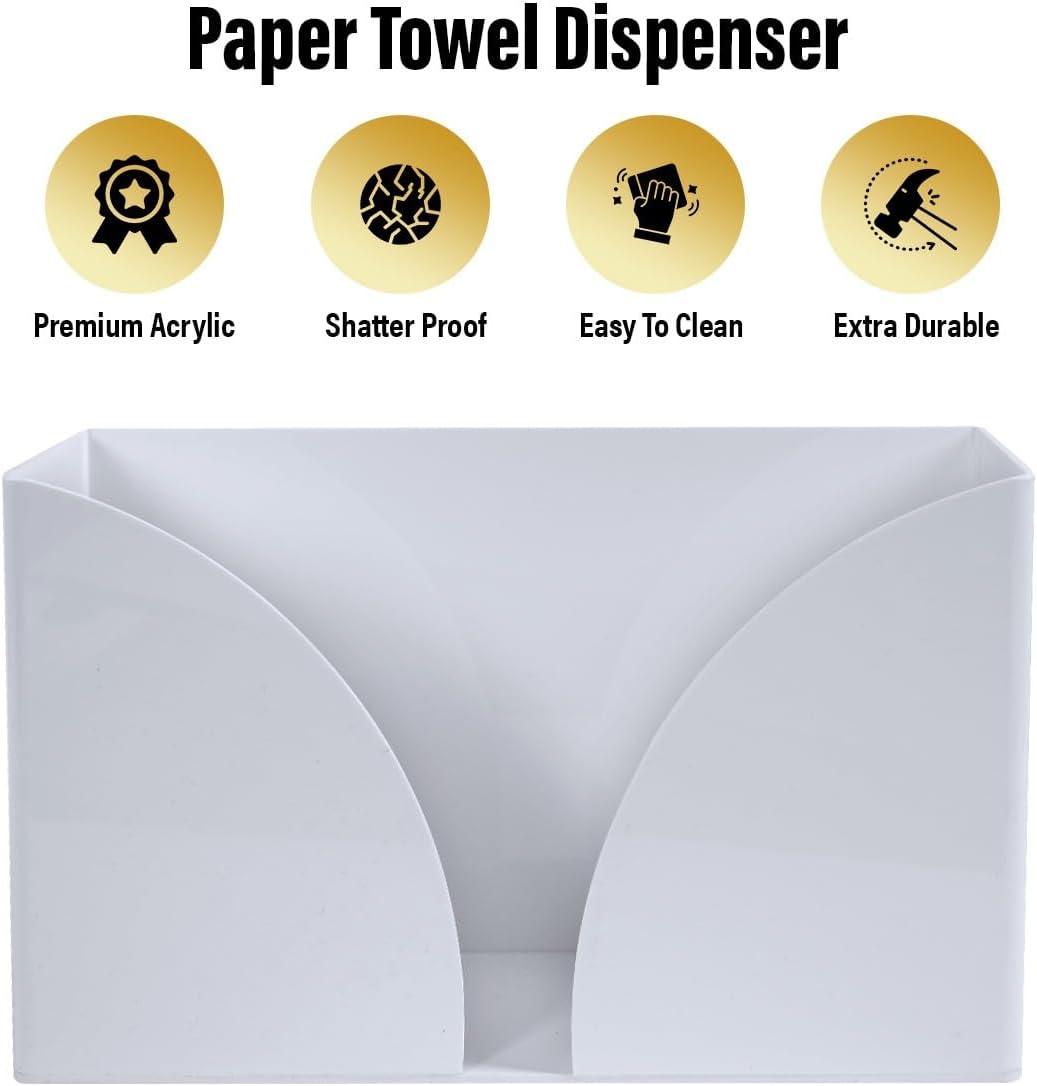 Paper Towel Holder Dispenser for Countertop, White Acrylic Napkin Holders for Kitchen or Bathroom, Great for Z-Fold