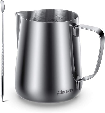 Milk Frothing Pitcher, 600ml 20oz Thicker Version Stainless Steel for Coffee Cappuccino Latte Art