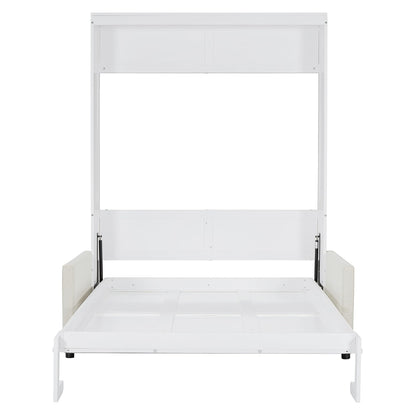 Ball & Cast Murphy Bed Full Size Wall Bed with Sofa,can be Folded,Multifunctional Wood Hideaway Cabinet Bed Frame,Slat Support,Save Space,for Apartment,Guest Room,White