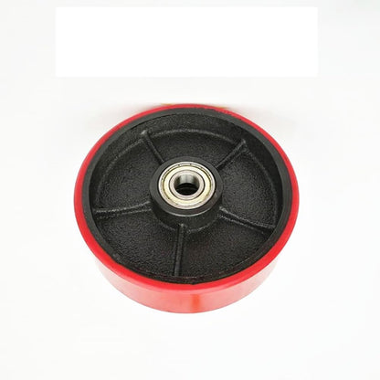 High-Quality Pallet Jack Rollers Set - Red PU Wheels with Axles, 2 Steering Wheels & 4 Front Load Rollers for Manual Forklift Trucks