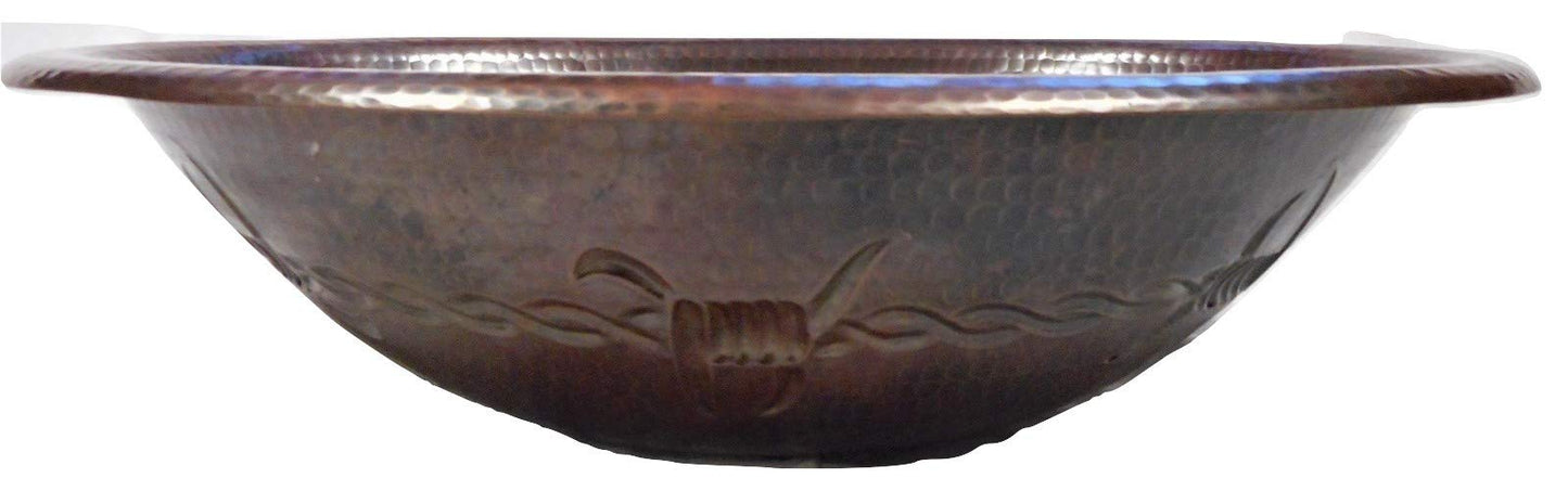 Simply Copper 19" Oval County Style Copper Bath Sink with Barb Wire Design