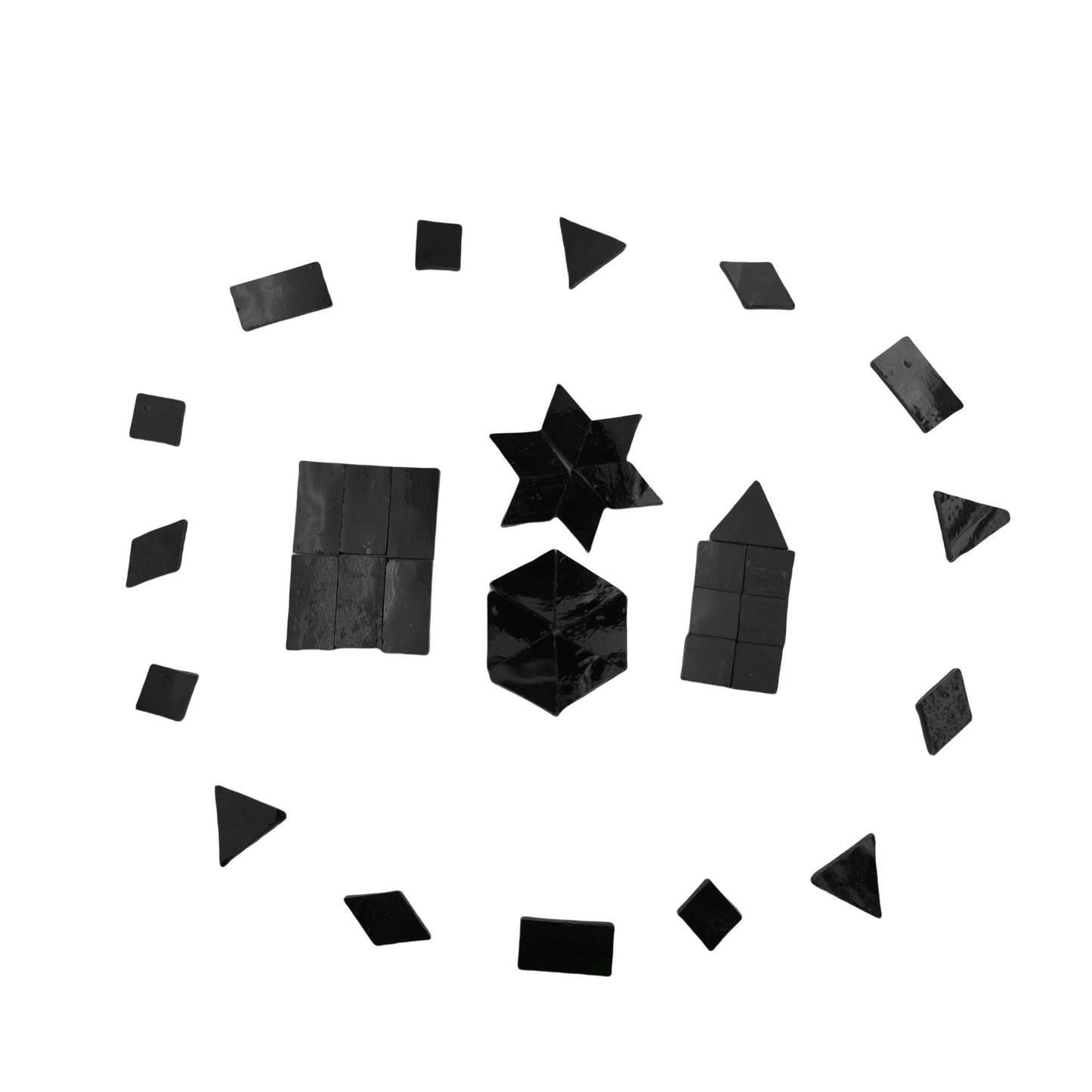 4 Shapes Mixed Glass Mosaic Tiles,Square+Diamond+Triangle+Rectangle 220 PCS Stained Glass Mosaic Pieces for Handmade Art Crafts and Home Decoration (Black)
