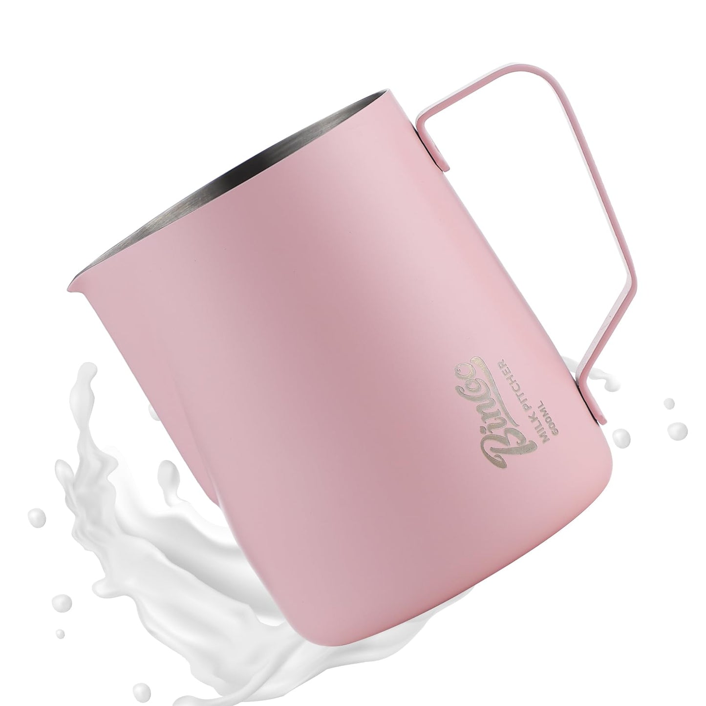 Pink Milk frother - 600ml Milk Frothing Pitcher, Milk Frother Cup Espresso Steaming Pitcher for Barista, Bincoo SUS304 Stainless Steel Espresso Steaming Pitchers for Latte Art/Cappuccino/Coffee/Milk