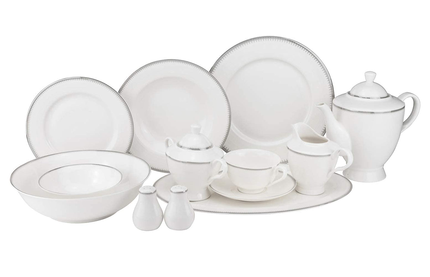 Euro Porcelain 57-pc Banquet Dinnerware Set, Luxury Bone China Tableware, Service for 8