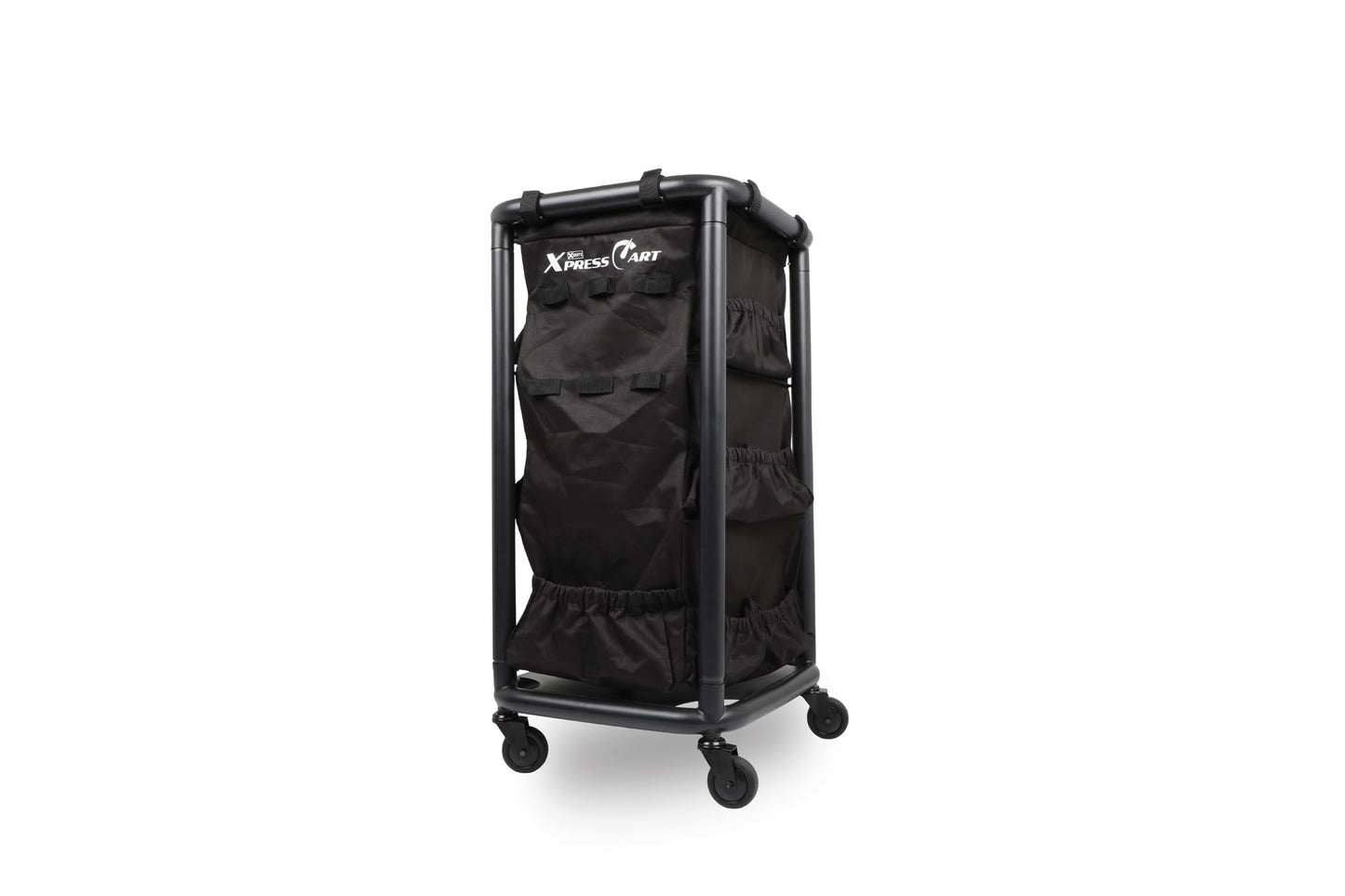 Multipurpose Rolling Janitorial Cart – Ideal for Garage Organization, Car Detailing, Laundry Room/Home Cleaning – Compact Utility Cart on Wheels w/Steel Frame, Organizer & Black Bag – Matte Black