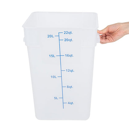 Restaurantware Food Storage Container 1 Pack of 22 qt Plastic Kitchen Storage Bin with Volume Markers Space-Efficient Design Dishwasher-Safe Polypropylene Translucent
