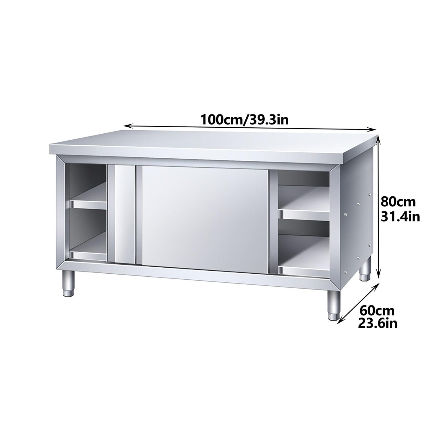 Stainless Steel Work Table, 39 in/42 in Commercial Food Prep Worktable, Heavy Duty Prep Worktable, Kitchen Cabinet Work Benches for Garage Restaurant, Home and Hotel(100x60x80cm/39.3x23.6x31.4in)