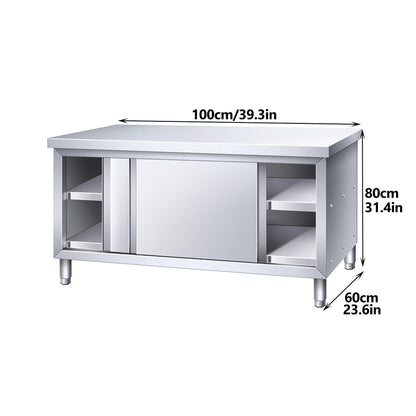 Stainless Steel Work Table, 39 in/42 in Commercial Food Prep Worktable, Heavy Duty Prep Worktable, Kitchen Cabinet Work Benches for Garage Restaurant, Home and Hotel(100x60x80cm/39.3x23.6x31.4in)
