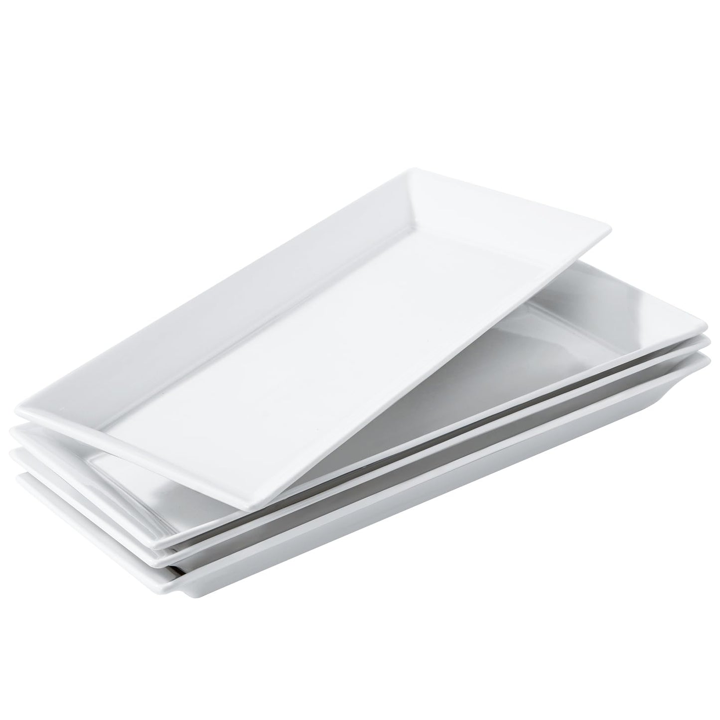 Feenmai 14" Rectangular Platters Set of 4, White Ceramic Platters, Large Serving Plates for Party, Entertaining, Wedding, Rectangle Serving Dishes for Steak, Sushi, Appetizer, Oven Dishwasher Safe