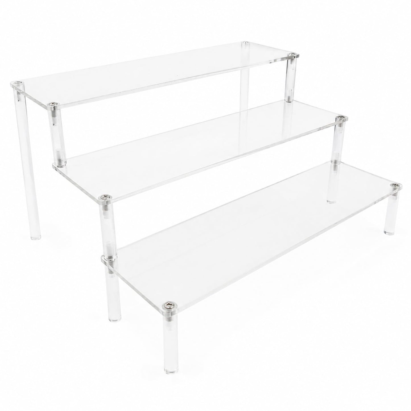 WEERSHUN 3 Tier Acrylic Display Stand Risers, Clear Tabletop Display Shelf for Perfume, Figures & Collectibles, Thick Acrylic Organizer for Cupcake, Cosmetics & Home Decoration
