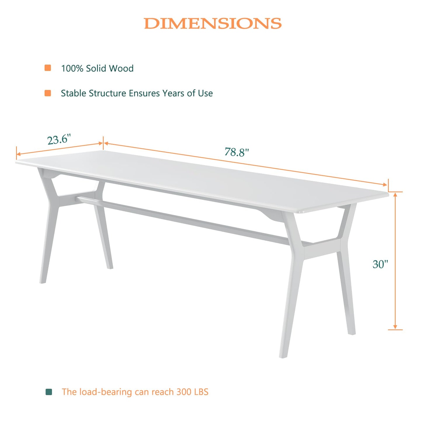 OSCHF Solid Wood Study Desk - 78.8" Double Long Computer Table for Home Office, 2-Person PC Workstation, White