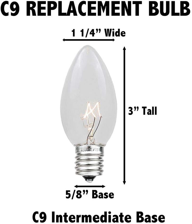 25 C9 Set Bulbs Foot Multi Ceramic Christmas String Light - Opaque - Roofline Light String - Green Wire