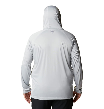 Columbia Mens PFG Terminal Tackle Long Sleeve Fishing Hoodie, Cool Grey/Vivid Blue Logo, Large