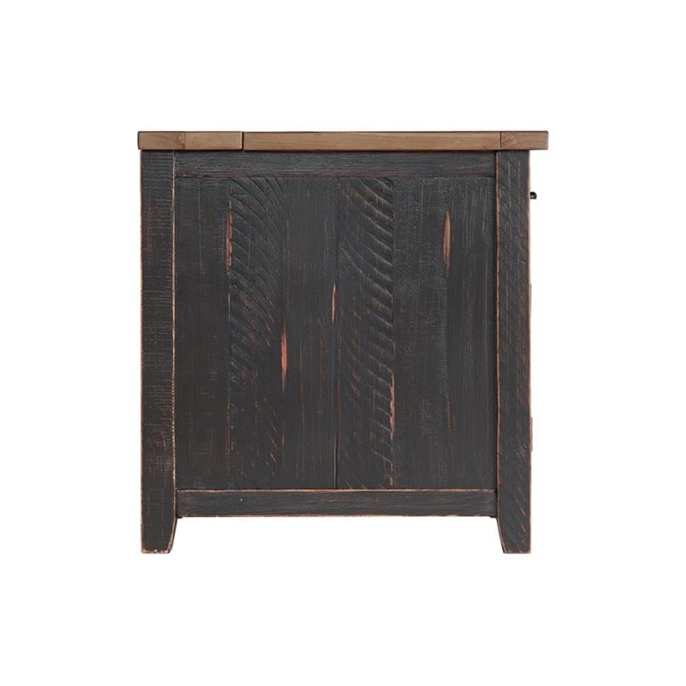 Martin Svensson Home Chairside Table - Antique Black and Honey - Rustic Style - with One Drawer and Cabinet for Storage