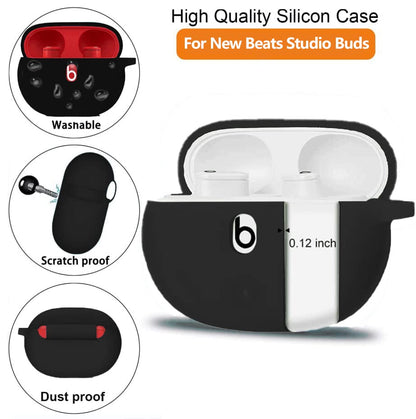 Olytop for Beats Studio Buds/Bud + Case with Cleaner kit 2021/2023, Soft Silicone Case for New Beat Studio Buds Plus Cover Protective Skin with Keychain, Cleaning Pen for Beat Studio Earbuds, Black