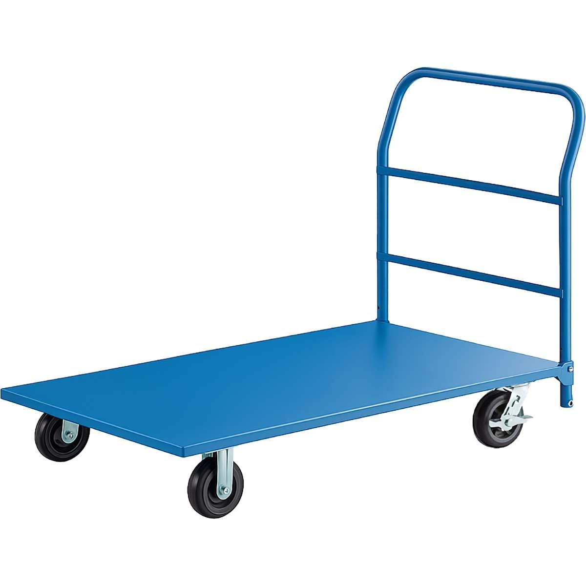 30" x 60" Steel Platform Truck - 2000 lb. Capacity with Removable Handle, Blue Utility Cart with Polyurethane Wheels and Brakes - Heavy-Duty Warehouse Dolly