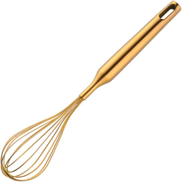 Whisk, 11.81 inch Gold 18/8(304) Stainless Steel Egg Frother/Blender, Utensils for Blending, Whisking, Stirring