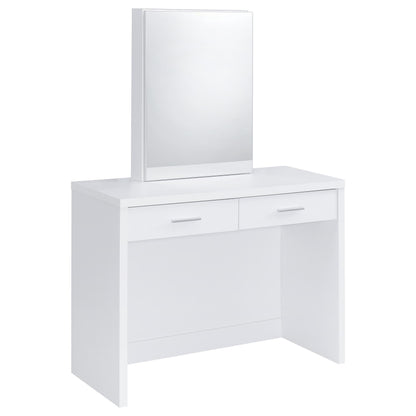 Coaster Home Furnishings - Bunbury - Wood - Makeup Vanity Table Set with Rectangular Storage Mirror, Dual Drawers, and Upholstery Stool - Bedroom - White - 930280