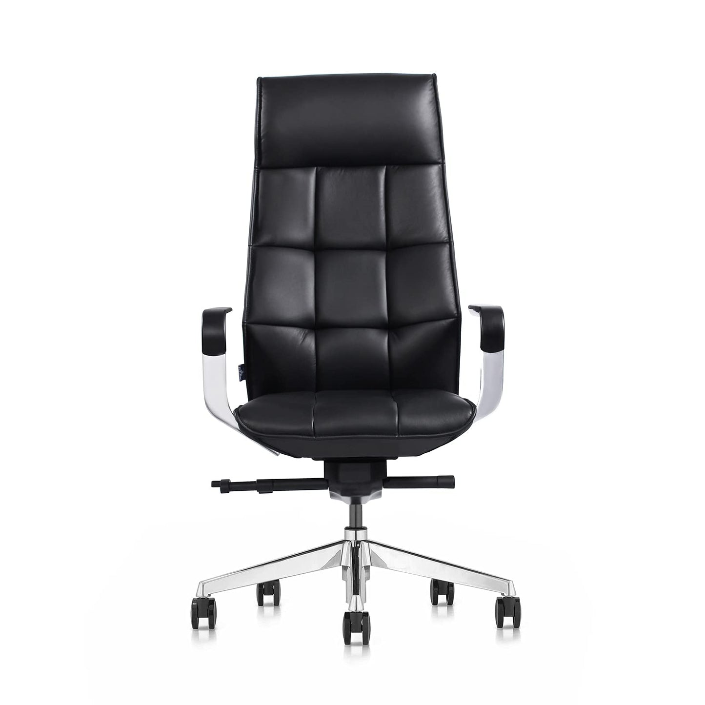 FURIJING Genuine Leather Aluminum Base High Back Executive Chair,Modern Ergonomic Real Leather Office Chair Boss Executive Chair with Synchro-Tilt Mechanism-Black.