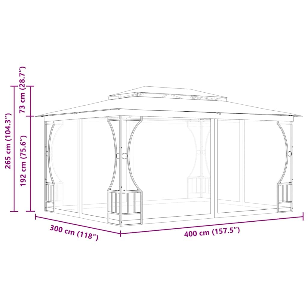 Gazebo with Nets 9.8'x13.1'x8.7' Anthracite, UV Proof Polyester Fabric, Steel Frame Outdoor Canopy Tent for Patio, Backyard, Party Events Outdoor Structures