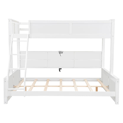 Bellemave Twin XL Over Queen Bunk Bed for Kids/Adults,Bunk Beds with Charging Station and Bookcase,Solid Wood Bunk Beds Twin XL Over Queen for Girls,Boys,Antique White