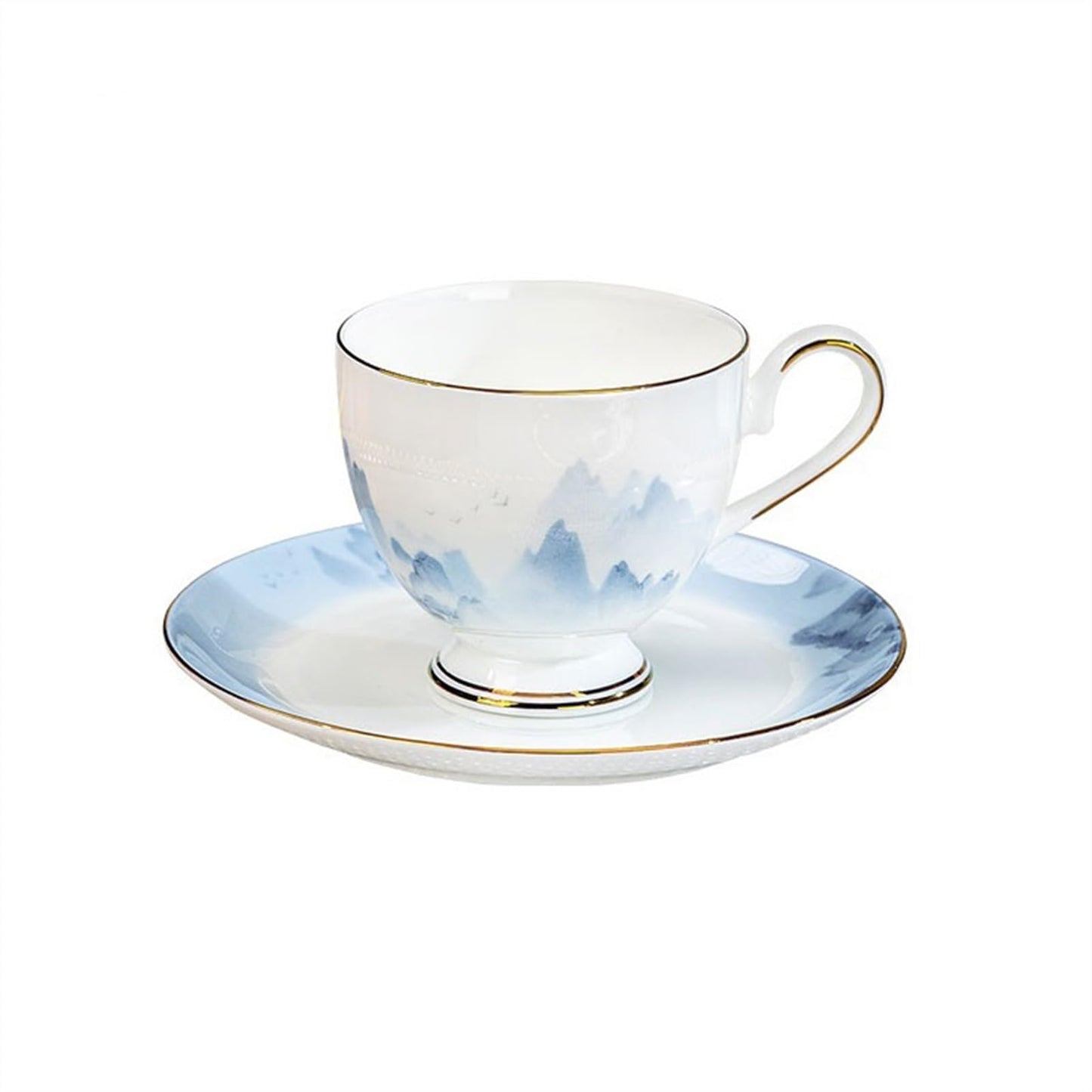 Tea Coffee and Hot Chocolate Cups High-Grade Coffee Cups and Saucers Set Hand-Drawn Gold Edge Premium Bone China Tea Cups Chinese Ink Painting Tea Set Coffee Mugs