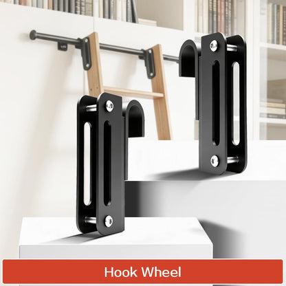 104RDHOUSE 12FT Sliding Library Ladder Hardware Kit,Black Telescopic Top Hook,Bottom Wheel with Brake,MAX Load 300lbs,No Ladder