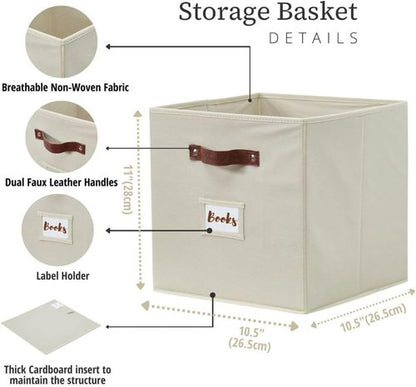 DECOMOMO Storage Bins - Fabric Cube Storage Bins with Labels | 10.5" x 11" | Set of 2, Beige