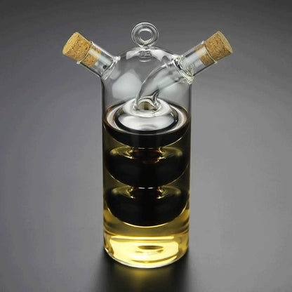 2 1 Olive Oil and Vinegar Dispenser Cruet Bottles, in Transparent Dual Glass for Kitchen Cooking Container