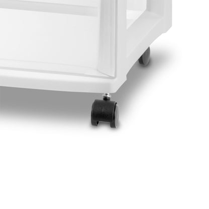 Sterilite 8 Pack 3 Drawer Storage Cart, Plastic Medium Organizer with Wheels, White - Multipurpose Bin for Crafts, Accessories, or Office Supplies