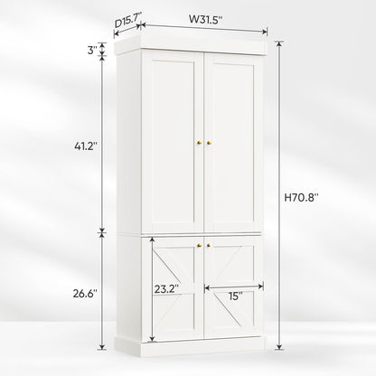 ivaniti 70.8" Bookshelf with Glass Doors, Farmhouse Modular Bookcase with 6-Tier Adjustable Shelves, Large Storage Cabinet for Living Room & Home Office, Set of 3, White