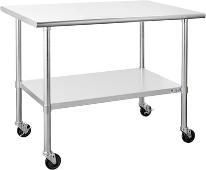 Hally Stainless Steel Table for Prep & Work 30 x 48 Inches with Caster Wheels, NSF Commercial Heavy Duty Table with Undershelf and Galvanized Legs for Restaurant, Home and Hotel