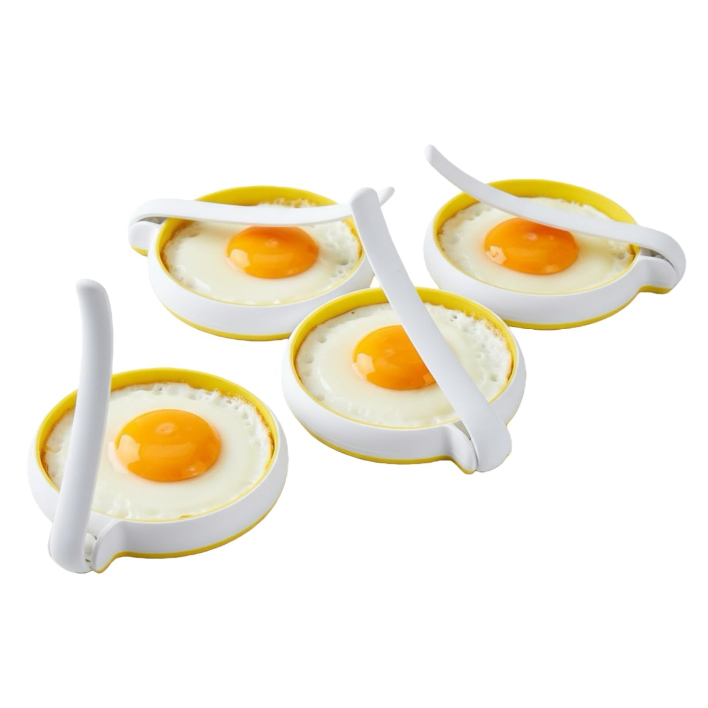 Lavius Silicone Egg Rings Set with Folding Handle, 4-Pack Non-Stick Round Egg Cooker Ring，Egg Mold for Cooking Breakfast Sandwiches, Egg Mcmuffins, Pancake, Grill Accessories Egg Forms for Frying Egg