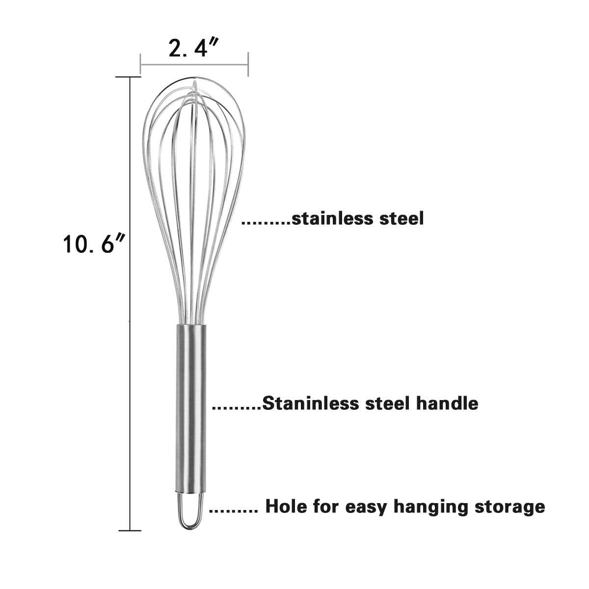 VITASUNHOW Wire Whisks for Household Purposes Pack of 3 Stainless Steel Handheld Egg Whisk 10-Inch