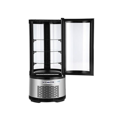 KoolMore Circular Refrigerated Bakery Display Case, 19 in, Silver Finish, 2 Sliding Glass Doors, Adjustable Temperature 33°F-53°F, 5.3 Cu. Ft., Countertop Merchandiser, 2 Shelves for Pastries,