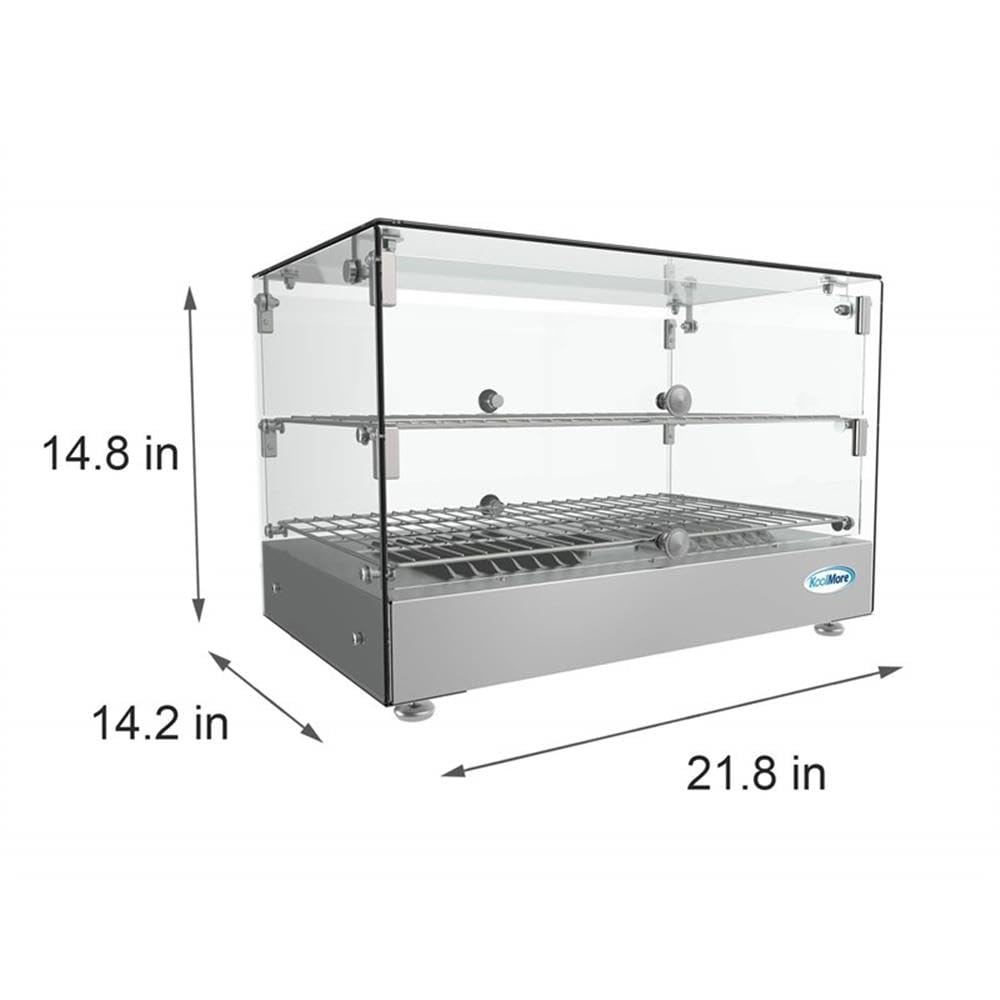Pemberly Row Glass Countertop Display Warmer, 17 Cu. Ft., 22 in, Stainless Steel Frame, Silver Finish, Tempered Glass Panels, Self-Serve Double Doors, Adjustable Temperature Control 85-185°F for